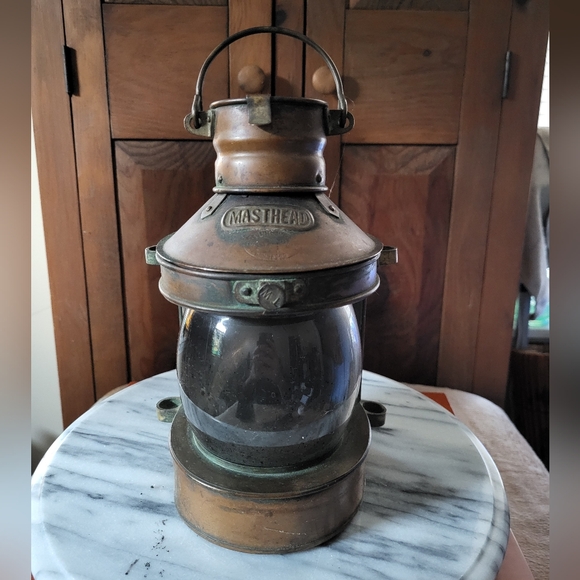 Brown Lantern with Glass Globe and Antique Accents - Picture 3 of 13